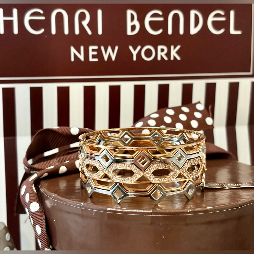 HENRI BENDEL Rose Gold/Silver-Tone Stackable Bangle Geometric/Honeycomb/Openwork - Picture 3 of 10